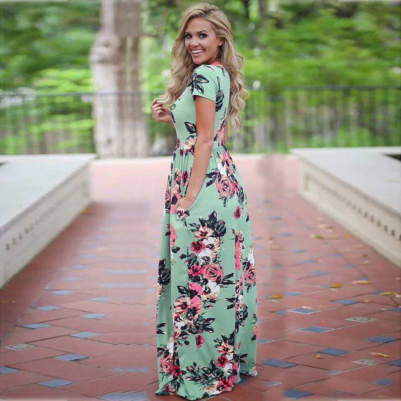

Beach Style Long Dress Women 2020 Summer Floral Print Short Sleeve Loose Plus Size Dresses Evening Party Dress Vestido De Verano