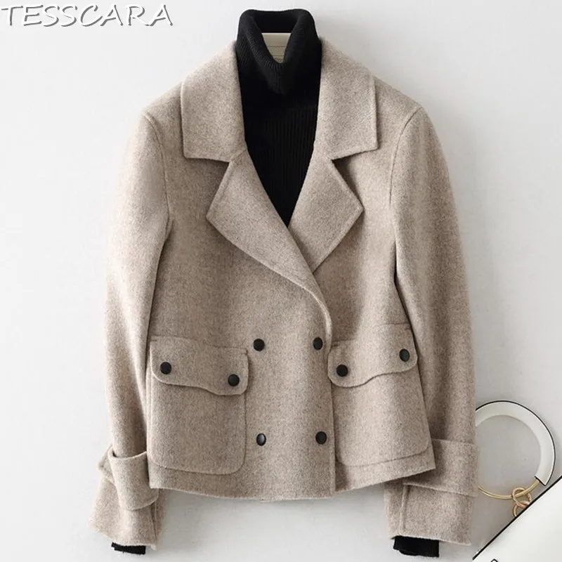 

TESSCARA Women Autumn & Winter Warm Cashmere Basic Jacket Coat Female Wool Blend Overcoat Office Cloak Jackets Outerwear & Coats