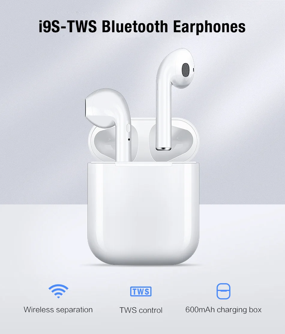 I9s Earpods СПЦ Беспроводной мини-наушники Bluetooth Беспроводной гарнитуры бас-наушники вкладыши наушников PK i7s i8 бинауральные call