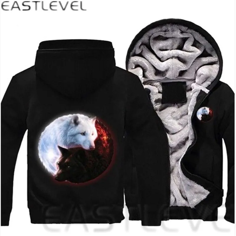 

Dropshipping Men Hoodies Fire Ice wolves Casual Hoodies for Men Women Thicker Fleece Coat Jacket Unisex Sweatshirts size 6XL