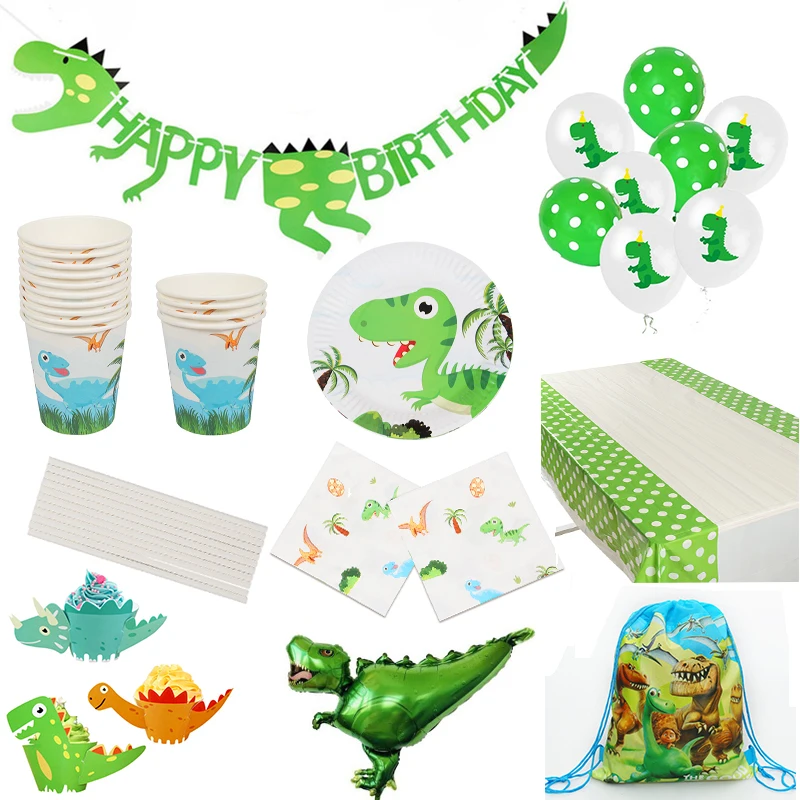 

Jungle Theme Dinosaur Disposable Tableware Set Paper Banners Plates Cups Jungle Birthday Party Decorations Kids Baby Shower