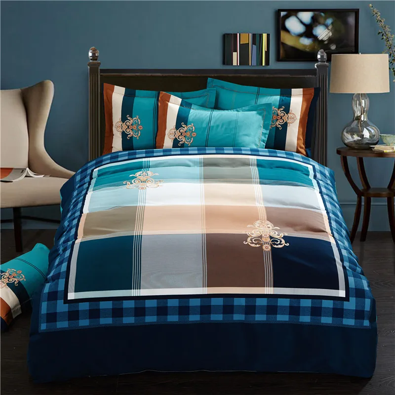 

New 4Pcs plaid Print Bedding sets King Queen Size Bedclothes 100% Cotton bed Linens Quilt Cover Pillowcases Bedsheet