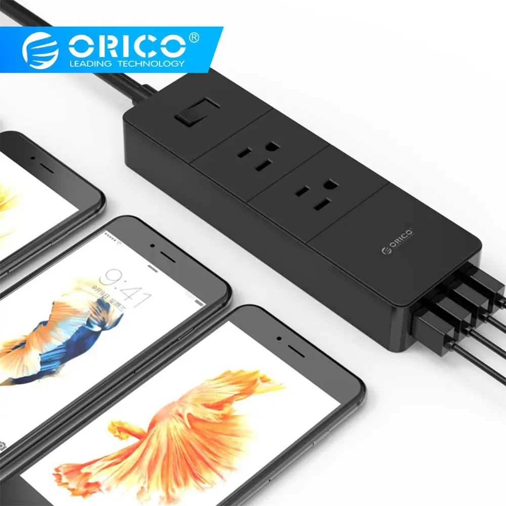 ORICO 2 розетки переменного тока сетевой фильтр с 4 USB США штекер супер зарядный порт для дома и офиса Быстрая зарядка умный блок питания зарядное устройство