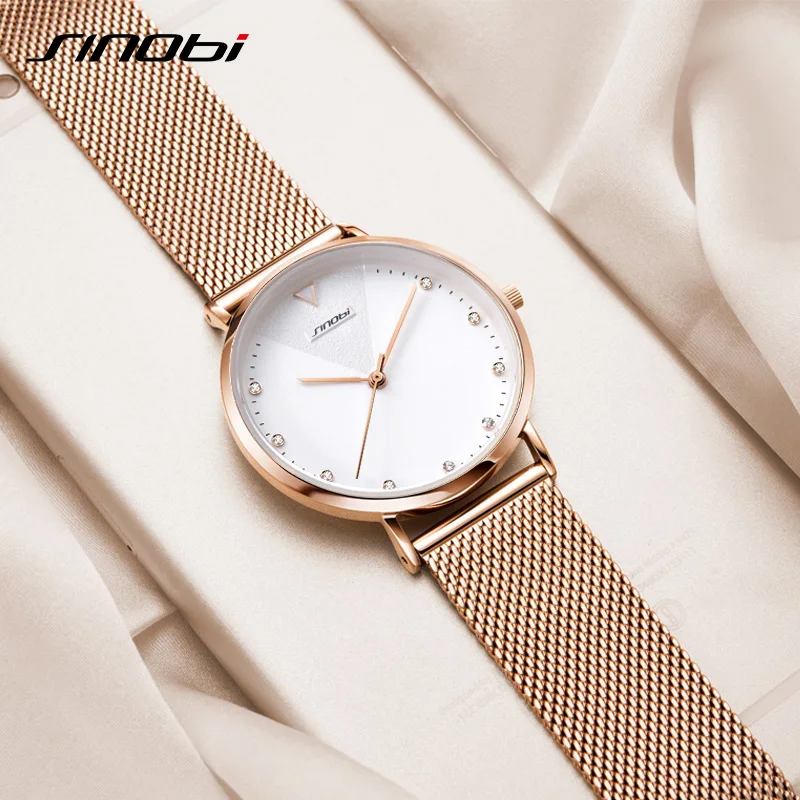 SINOBI простые женские часы золотой ремешок для часов календарь Зеленый Топ люксовый бренд Кристалл Кварцевые часы Женские наручные часы Reloj Mujer