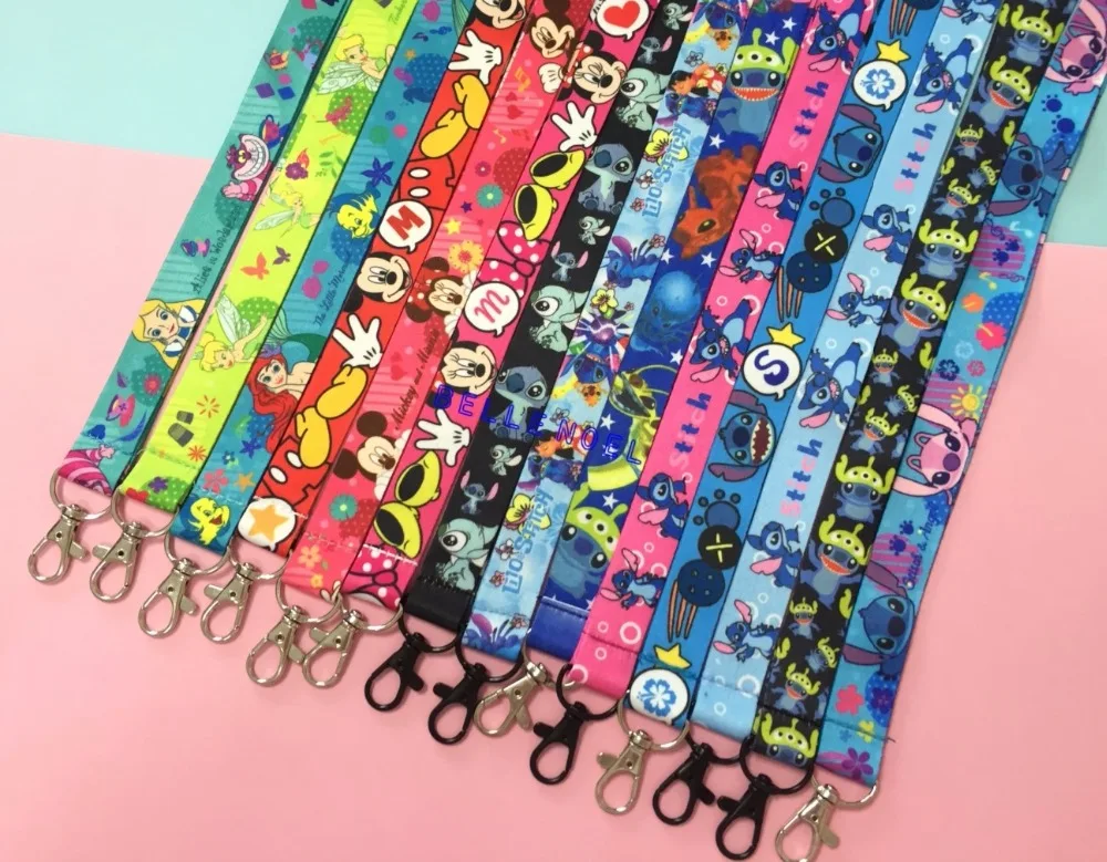 

20 Pcs stitch Mickey Minnie mix popular Anime Cartoon Neck Straps Lanyards key ID Card L628