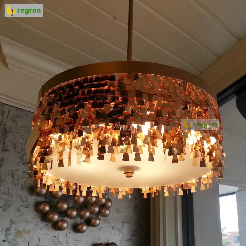 Современный Vintage Hanglamp French Gold блестками кисточкой круглый Подвесные огни