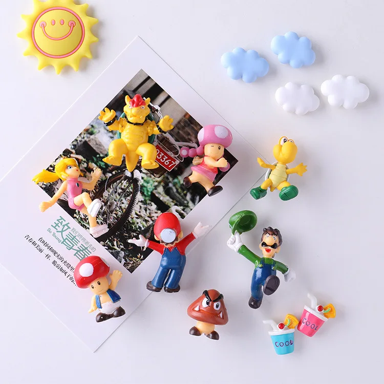 Mini 3D Super Mario Bros Fridge Magnets Figurine Toys Metal Surface Magnetive Mario Peach Toad Toadette Mushroom Yoshi Toys