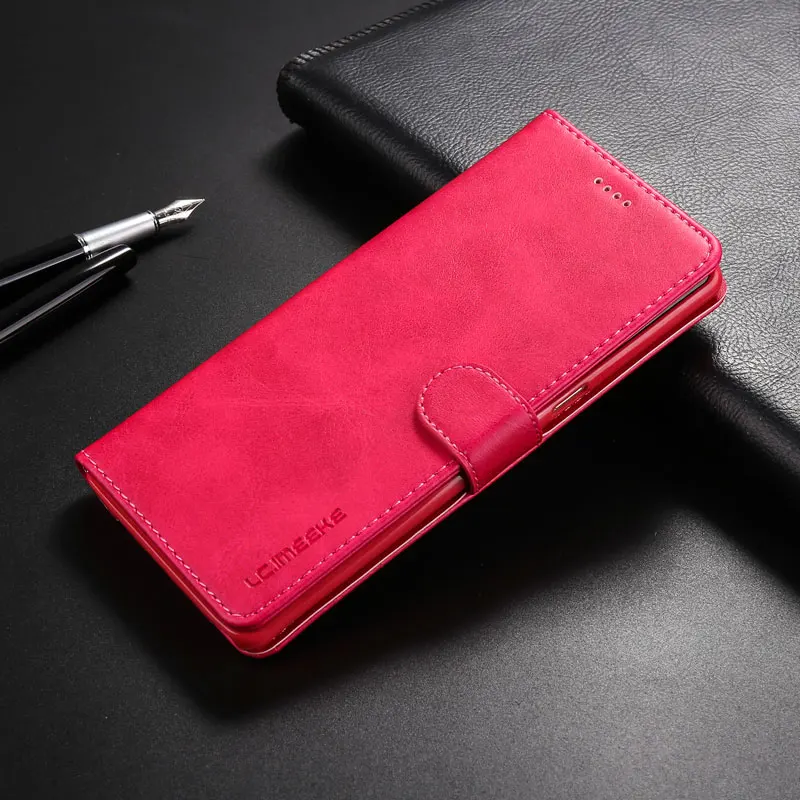 Деловой Роскошный кожаный чехол-кошелек, чехол для телефона Xiaomi Redmi Note 7, Магнитный чехол для Xiaomi Redmi 7, чехол, etui Funda - Цвет: Розово-красный
