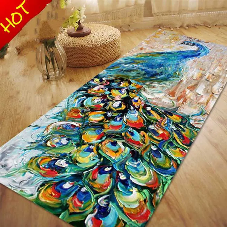 Коврик с изображением павлина, кухонный нескользящий ковер, толстый пол, коврик для йоги, коврик для спальни и ковров для детской комнаты и гостиной