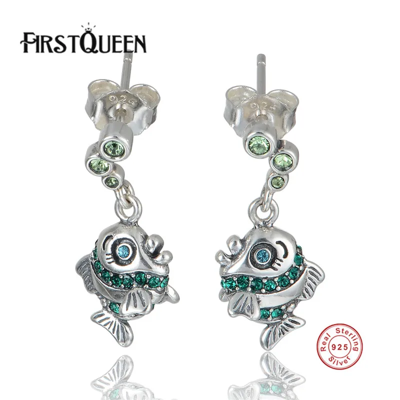

FirstQueen Exclusive Design Fish Shape 100% 925 Sterling Silver Openwork Femme Dangle Earrings Fine Jewelry
