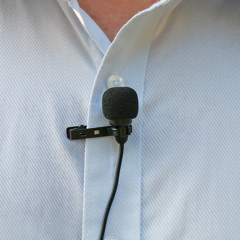 

Portable mini mic. studio mic. Teaching and speaking Mic. Connect vlog camera phone. Collar clip Double microphone 1.5m