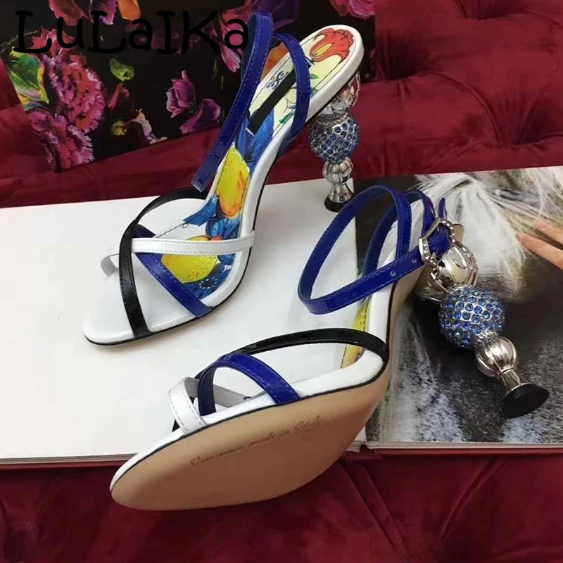 

2019 Summer Sexy Spell Color Lady Party Wedding High Heel Sandals Fashion New Strange Style Heel Shining Rhinestone Woman Shoes