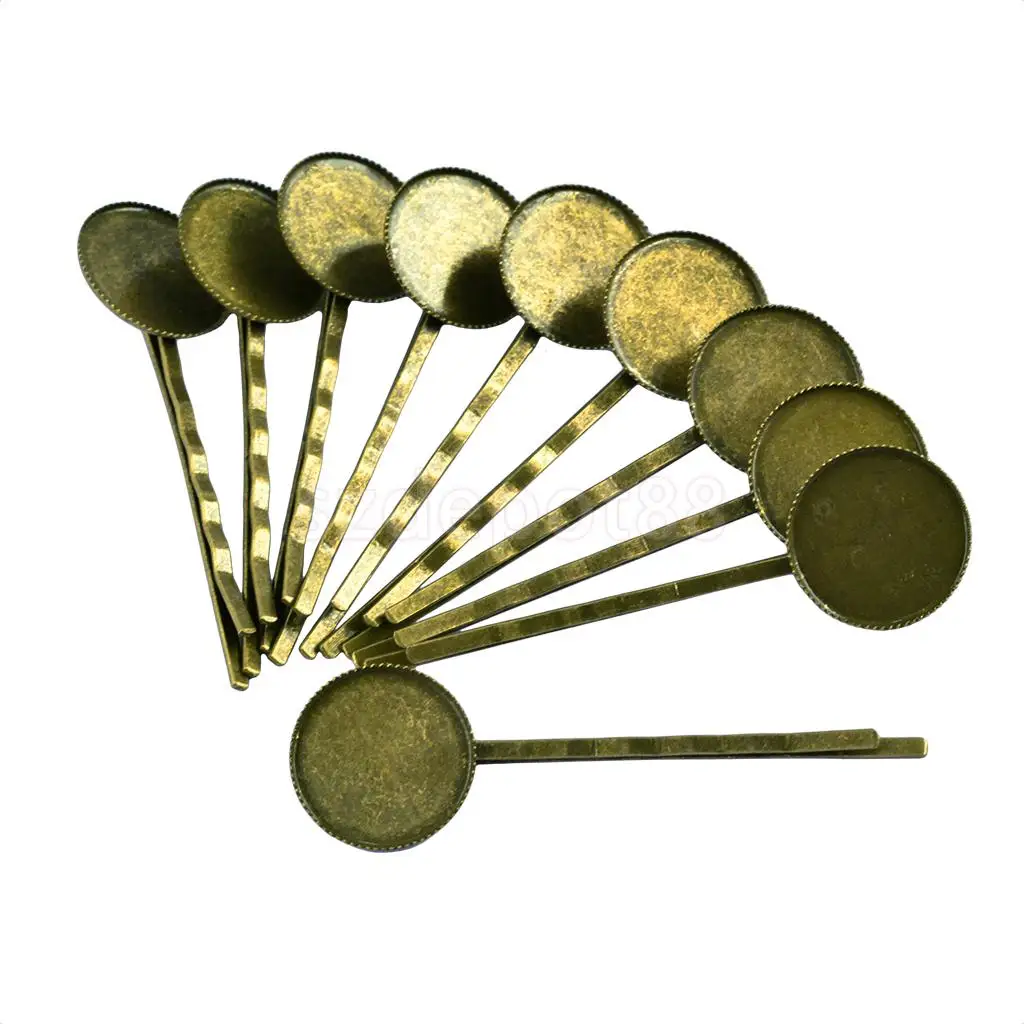 10 Pieces Vintage Brass Hair Slide with 18mm Pad Cabochon Bezel Setting Tray DIY Finding Craft 