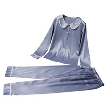 Высококачественные атласные женские пижамные комплекты топ с длинными рукавами и отложным воротником+ длинные штаны, Пижама женская одежда для сна домашняя одежда