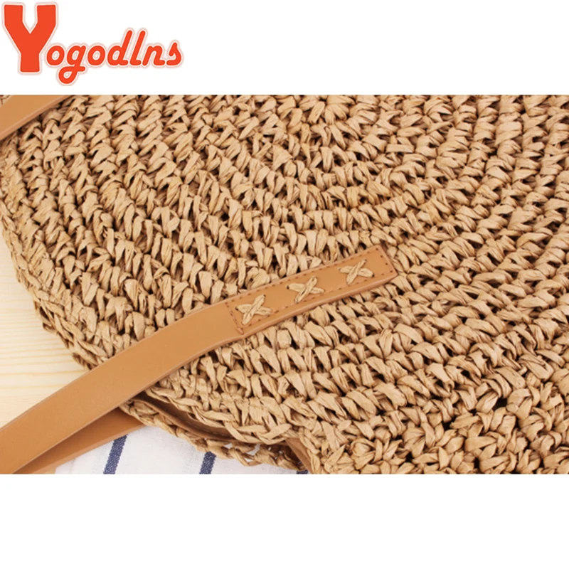 Yogodlns New Round Straw Bags Women Summer Rattan Bag Simple Style Handmade Woven Beach Knitted Bag Circle Bohemia Handbag Bali