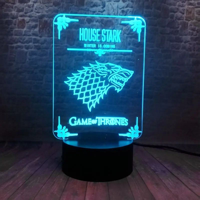 

Song Of Ice And Fire Figurine Model 3D Nightlight LED 7 Color Change Light Game of Thrones House Stark Flag action & toy figures