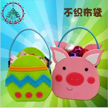 2017 Fashion Easter Day Decoration Pig Pink Bags Easter Egg Green Bag Non-woven Easter Gift for Children
