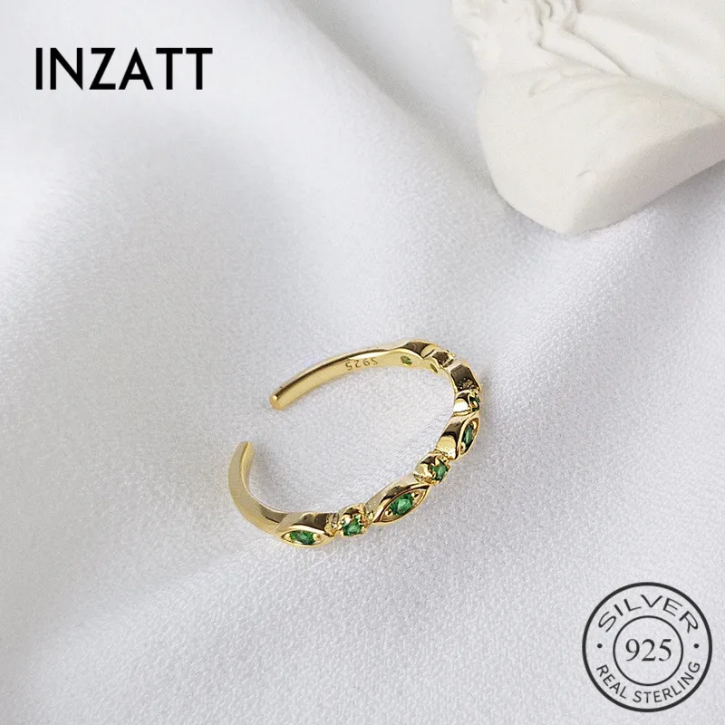 INZATT, настоящее 925 пробы, серебро, зеленый циркон, кольцо для открытия, для очаровательных женщин, вечерние, классические, ювелирные украшения, минималистичные аксессуары