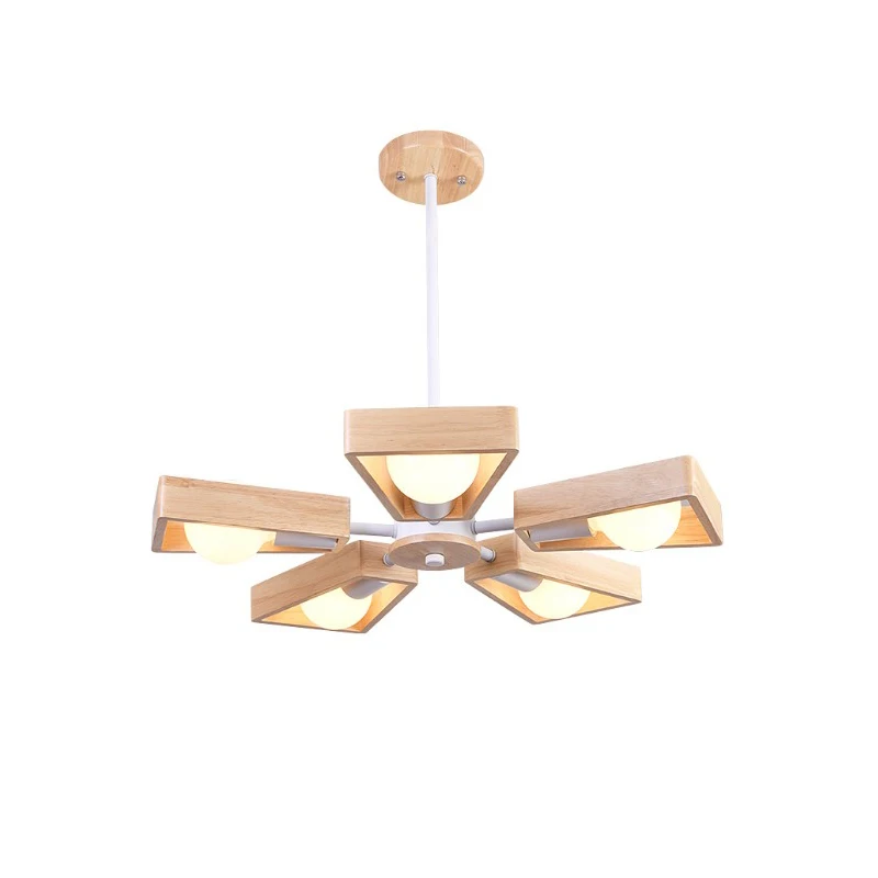 

European solid wood sector pendant light creative personality bedroom dining room decorative lighting 5PCS 8pcs E27 LED bulb