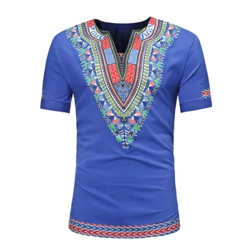 

Svitania Summer Men Top Fashion African Clothing Blue Africa Dress print Patterns Short Sleeve T Shirt for Men Size X-3XL