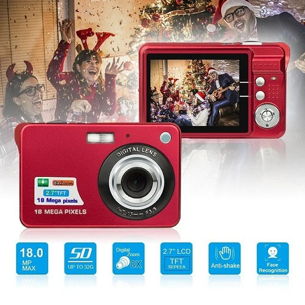 Портативная мини цифровая камера 2,7 дюймов 18MP 720P 8X Zoom TFT lcd экран Видеокамера анти-встряхивание видео фото камера детский подарок - Цвет: Красный