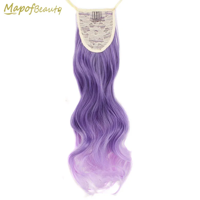 

MapofBeauty Long Curly 20" Purple Pink ombre Clip In one piece Ponytail Drawstring Pony Tail Synthetic Hair Extensions