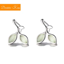 Маленькие зеленые листья серьги-гвоздики медный сплав Материал посеребренный инкрустированный Циркон Модные трендовые серьги женские ювелирные изделия подарок