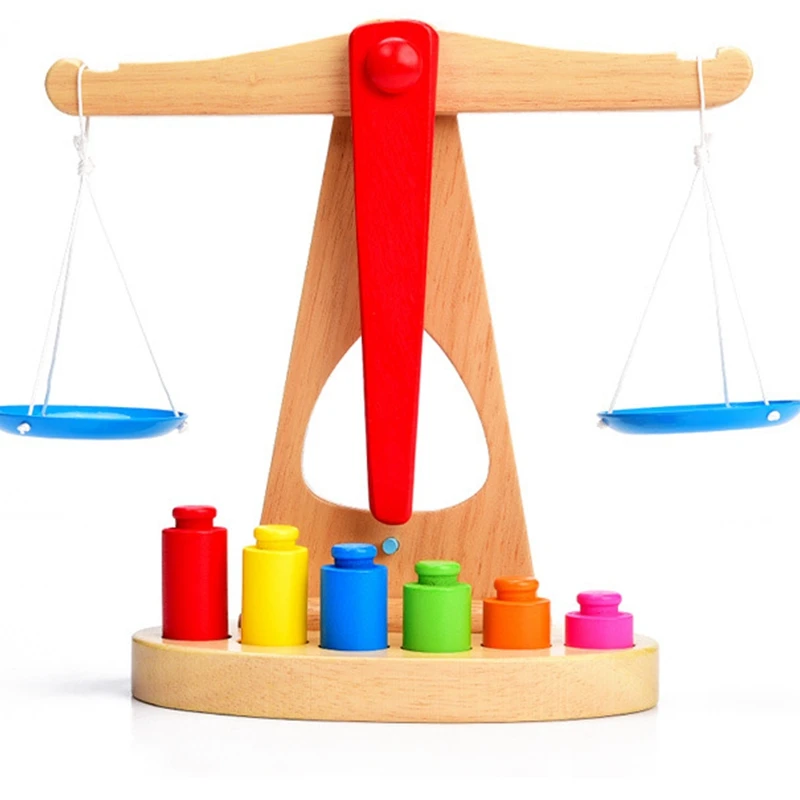 2018 New Colourful Montessori Educational Toy Small Wooden New Balance Scale Toy With 6 Weights Math Educational Toy For Kids