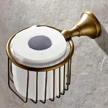 

Vintage Retro Antique Brass Wall Mounted Bathroom Toilet Paper Roll Basket Holder Shelf Bathroom Accessory mba148
