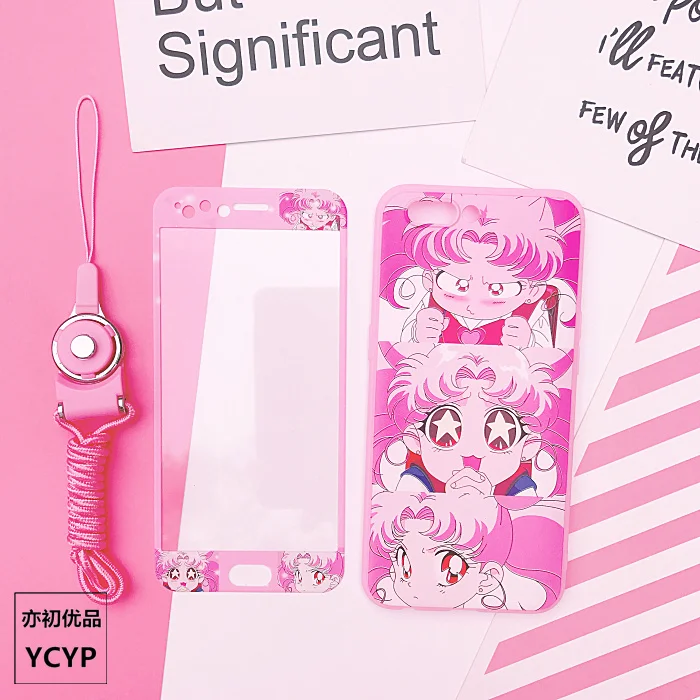 As shown Чехол для iphone XS Max Cardcaptor Sakura+ пленка для экрана из закаленного стекла для iphone X XS XR 7 8 plus 6 6 S Sailor Moon задняя крышка - Цвет: As shown