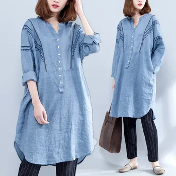 

BIG SIZE 4XL Spring Autumn Women Fashion Elegant Embroidery Tops Ladies Female Plus Large Long Cotton Linen Blouse Shirt Blusas