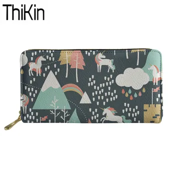 

Thikin Travel Organizer Wallets for Credit Card Women Cartoon Unicorn Rainbow Printing PU Leather Purse Ladies Fashion Money Bag