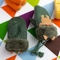 REALBY Gants Enfants Hiver, детские зимние перчатки, милые толстые теплые кашемировые варежки с героями мультфильмов для детей 3-6 лет, C1825 - Цвет: olive