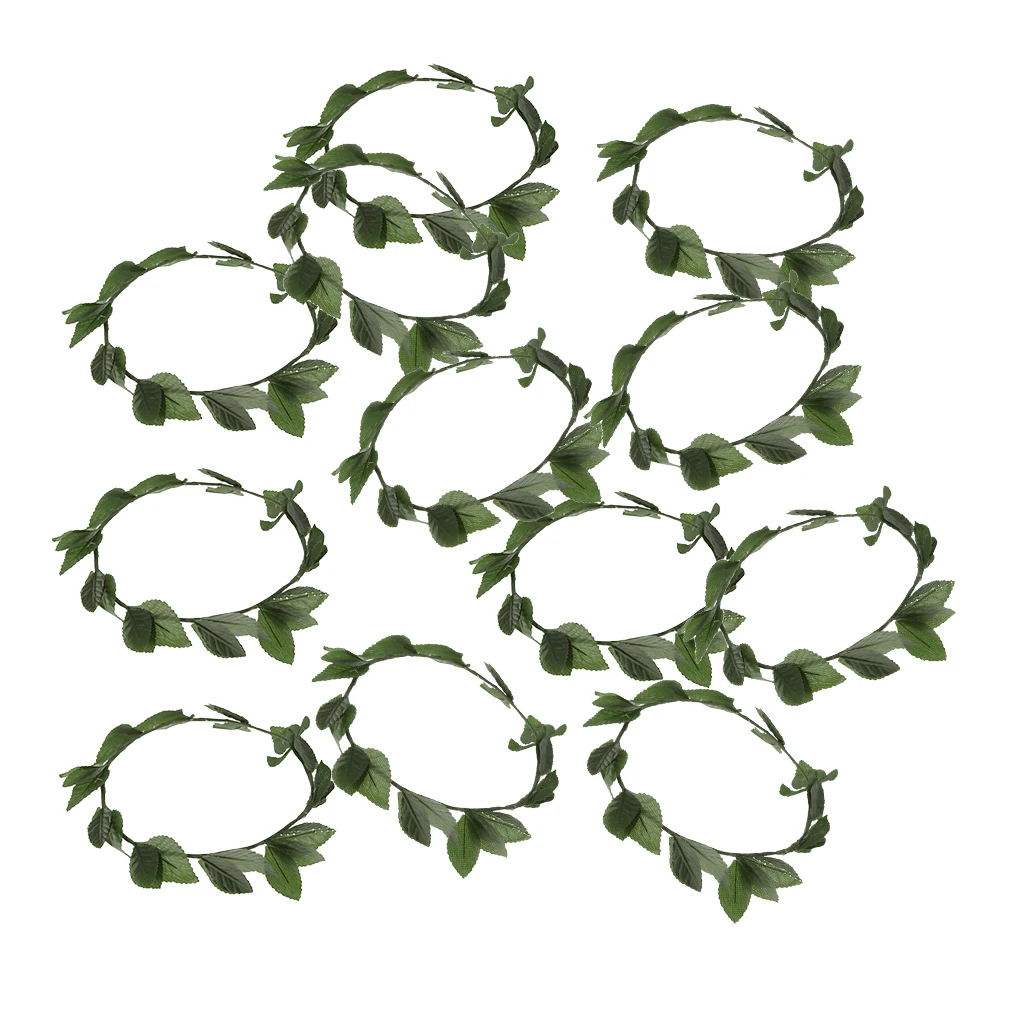 Pack of 12pcs Greek Roman Goddess Toga Headband Plastic Green Leaves Laurel Wreath Head Band Party Photo Props