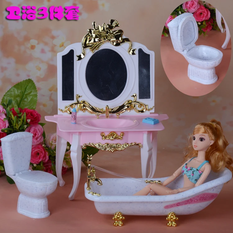 Furniture Play Set Dresser + toilet + bath suite for barbie Doll 1/6 House Best Gift Toys for Girl