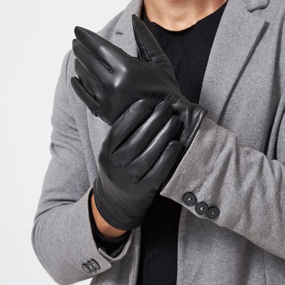 Winter Mens Black Thick Warm Riding 100 Genuine Sheepskin Leather