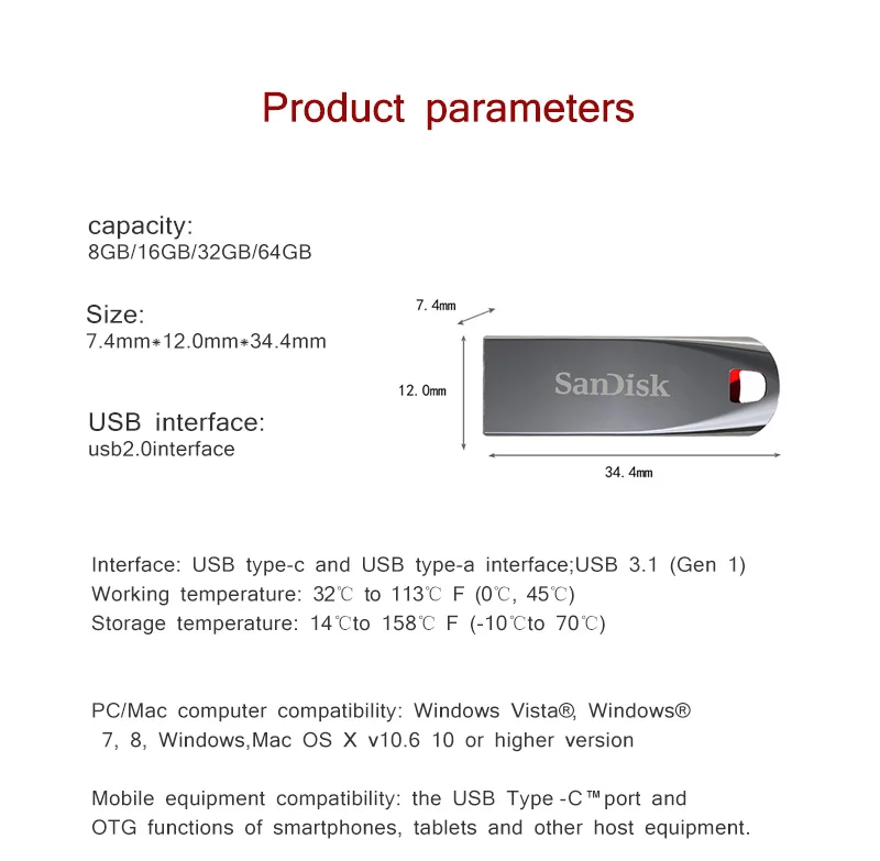 Оригинальный sandisk накопитель 8 ГБ 16 ГБ 32 ГБ 64 ГБ USB флешка CZ71 флешки высокое Скорость USB2.0 Интерфейс U диск для компьютера