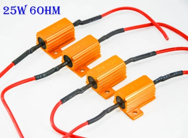 4PCS 25W 6ohm Gold Fuse LED Bulbs High Power Fog Turn Brake Signal Load Resistor Wiring