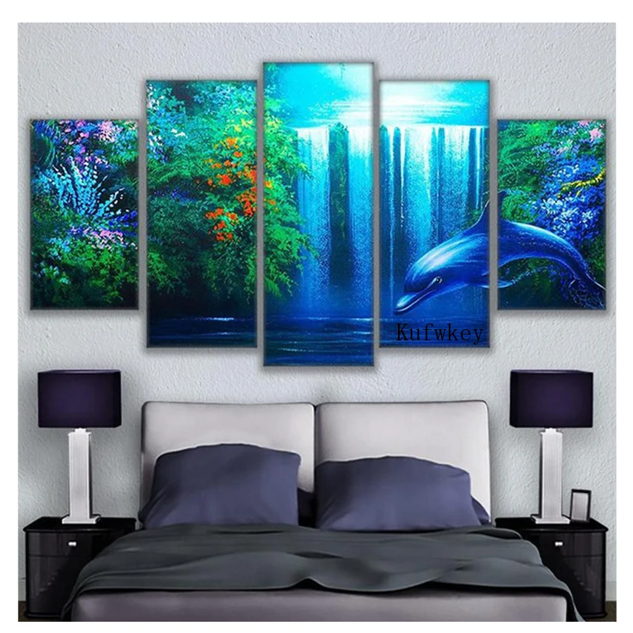 Embroidery diamond 5 Pcs Dolphin Waterfall 5d diamond painting sale