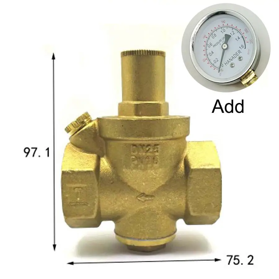 DN25 " BSPP Женский латунный Давление рельеф Vavle безопасности, регулируемое большое кольцо-тело Ширина 75,2 мм Макс 16Bar с Давление датчик