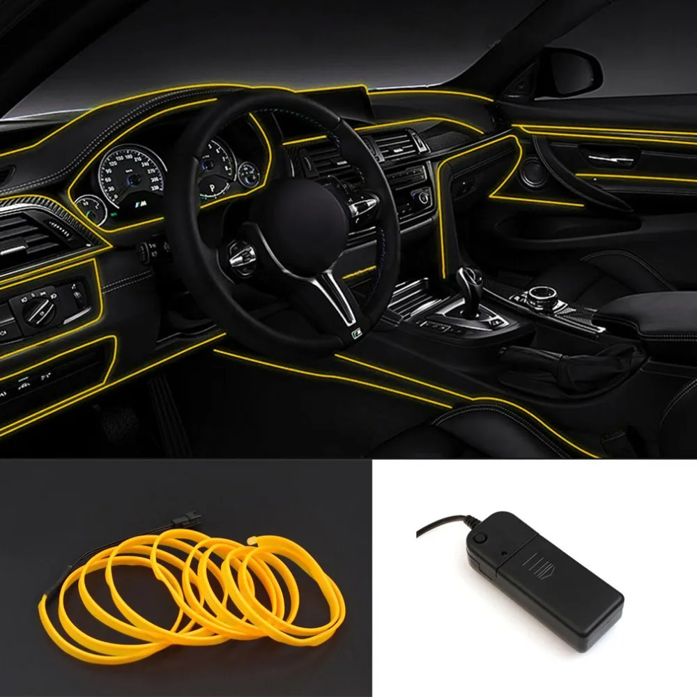 

2018 Flexible LED EL Wire Neon 5M Light Dance Party Car Decoration + Battery Case Controller Easy Installation Car Styling Hot