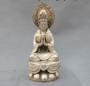 

9.6 Tibet White Copper Silver Buddhism Kwan-Yin Bodhisattva goddess Statue