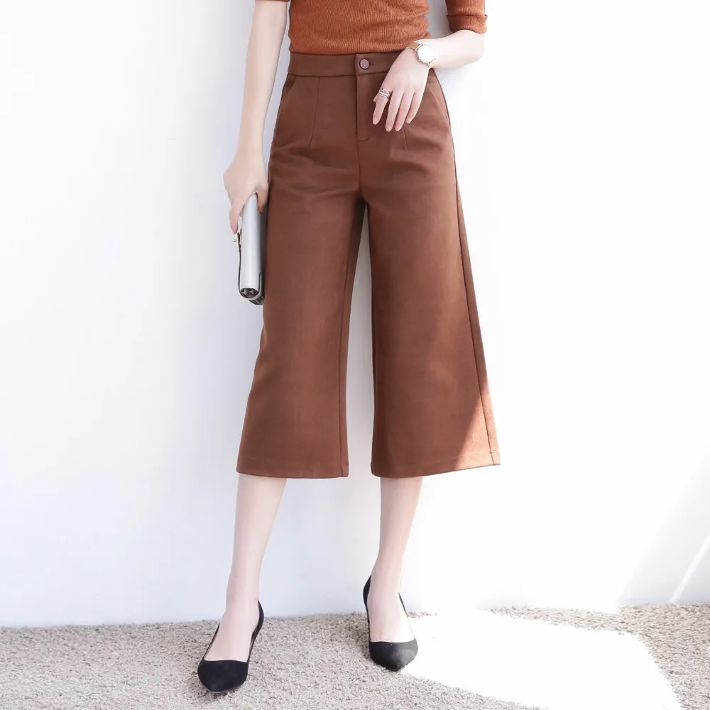 Sólido de las mujeres OL pantalones anchos de la pierna