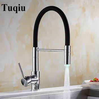 

LED Kitchen Faucets with Rubber Chrome Sink Mixer Faucet for Kitchen Single Handle Pull Down Deck Mounted Crane for Sinks