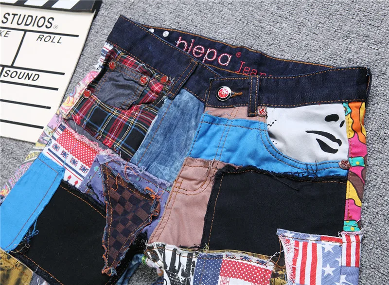 slimming rag patch spliced jeans