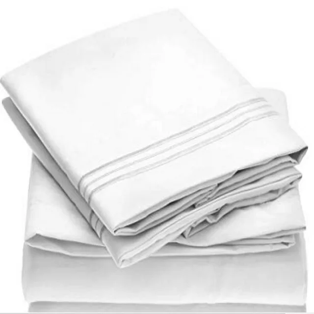 $US $7.86  White Bedding Set Queen size Bed sheets Solid color Flat Sheet+Fitted Sheet+Pillowcase Bed Linens