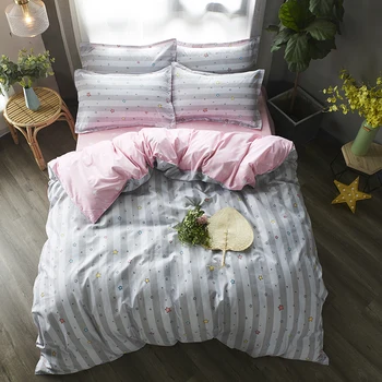 

Cartoon star Bed Linen girls Striped Duvet Cover set pink Bed Sheet Pillowcase 3/4 pcs twin full queen king lovely Bedding Sets