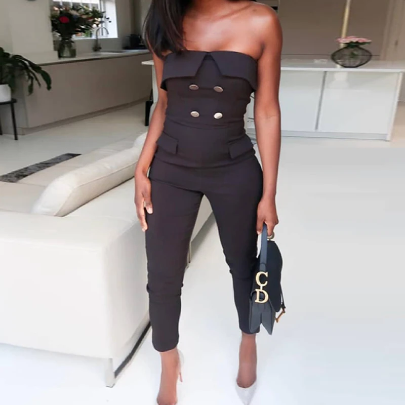 Max Spri 2019 New Summer Women Sexy Button Off Shoulder Backless Sleeveless Jumpsuit Celebrity Party Jumpsuit Romper Max Spri 2019 New Summer Women Sexy Button Off Shoulder Backless Sleeveless Jumpsuit Celebrity Party Jumpsuit Romper