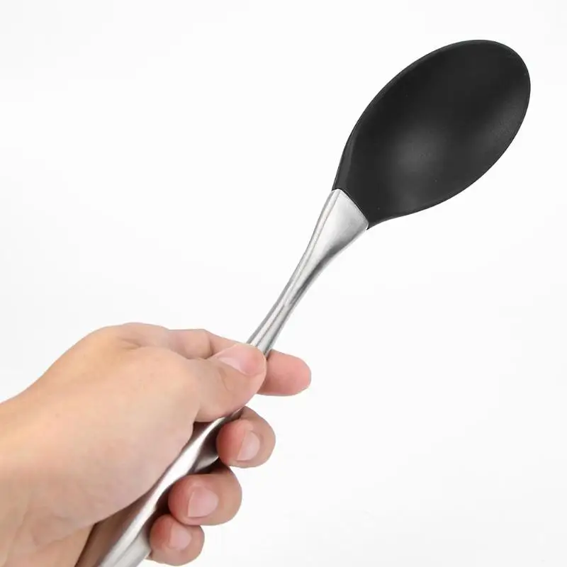 Силиконовая ложка для кухонной посуды из нержавеющей стали, ковш, ложка, ложка, лопатка, губка, силиконовая щетка