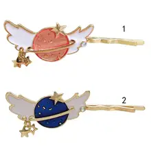 Японская милая девочка милая мультяшная планета Ангел заколка с крыльями звезда кулон талисманы Студенческая волнистая шпилька металлический масляный висячий заколка